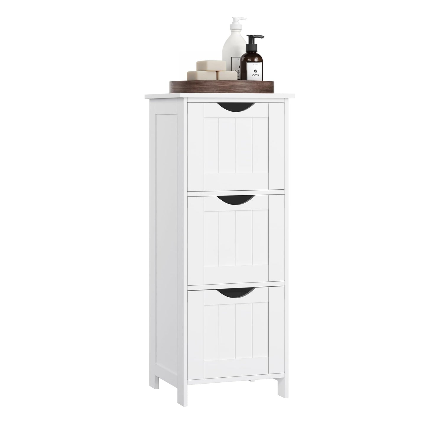 VASAGLE Floor Storage Cabinet, Freestanding Storage Unit with 3 Drawers, 11.8 x 12.6 x 31.9 Inches, for Bathroom, Living Room, Kitchen, Modern Style, Matte White UBBC050WH01S