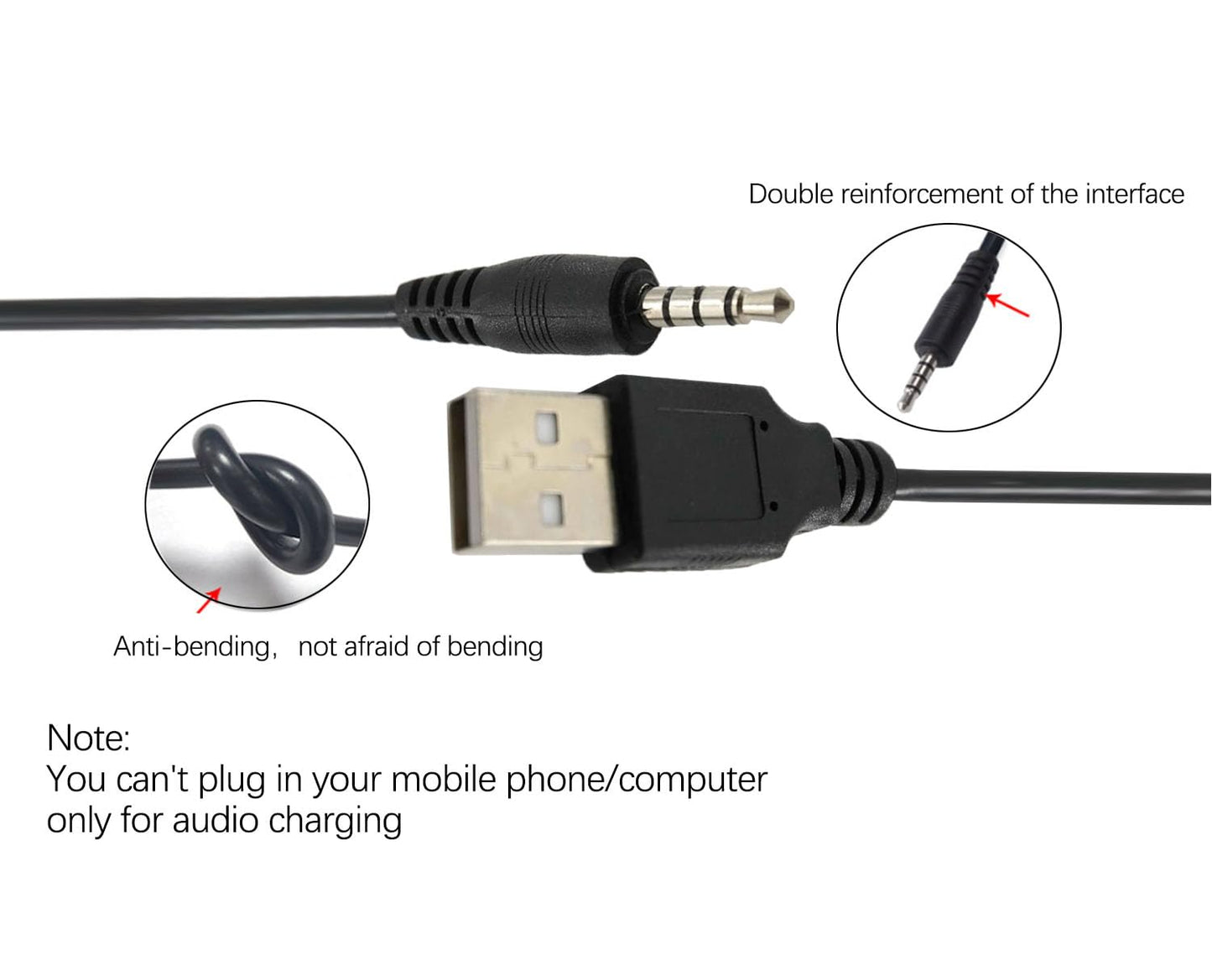 KKPOERT 3.5mm MP3, etc3.3FT USB Cable, Male AUX Audio Jack to USB Public Charging Adapter, Compatible with recorders