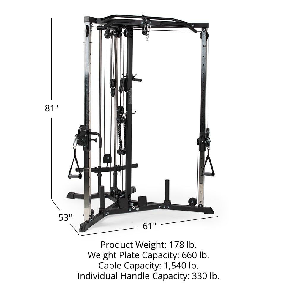 Titan Fitness Plate-Loaded Functional Trainer, Cable Crossover Machine with 660 LB Capacity, Smooth Fiberglass-Reinforced Cables, Multi-Grip Pull-Up Bar, LAT Bar, Low Row, Dual Stirrups