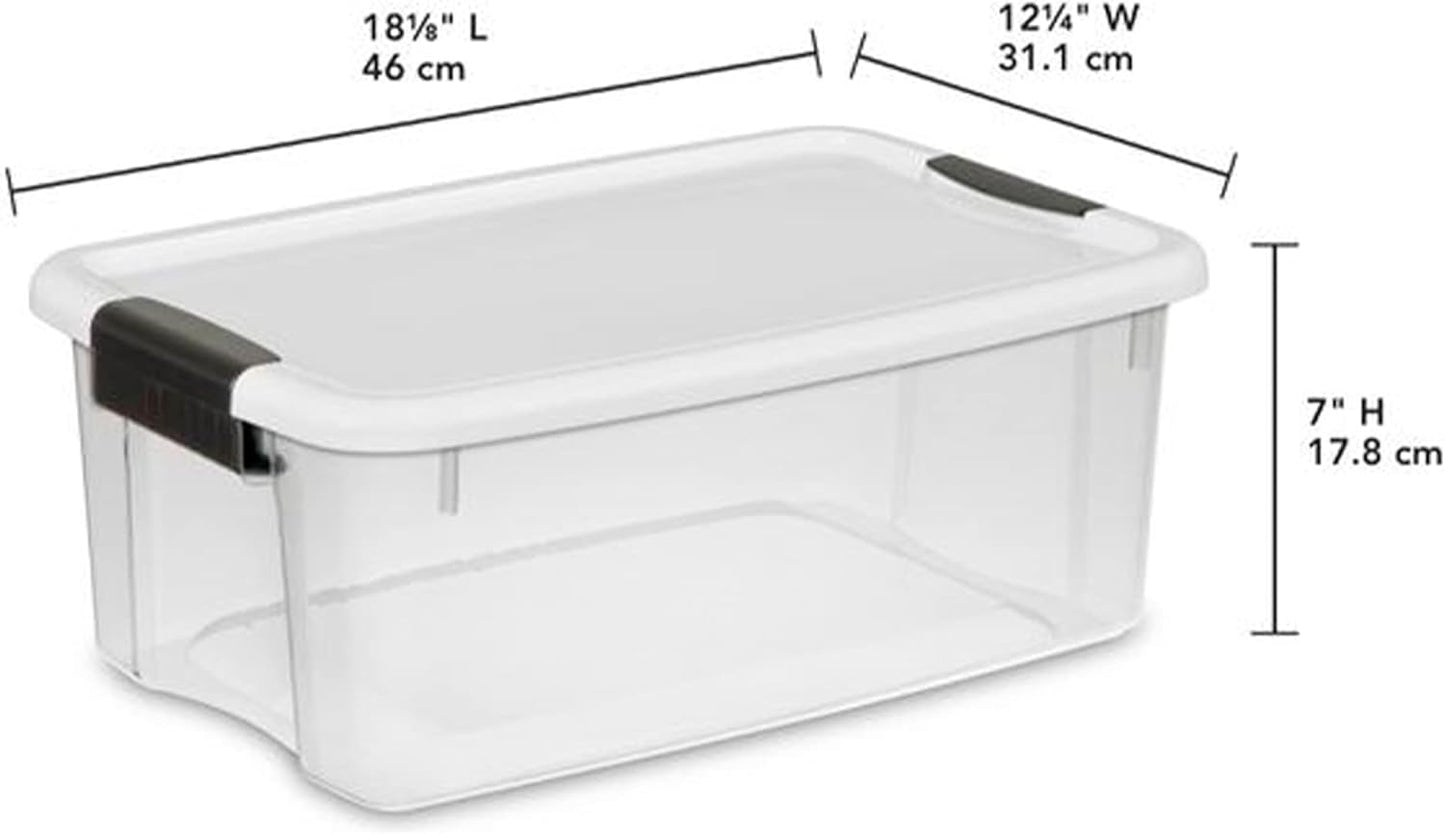Sterilite Clear Plastic Storage Containers - Stackable 30 Quart & 18 Quart Bins with White Latching Lid | Organizing Solution (6 Pack)
