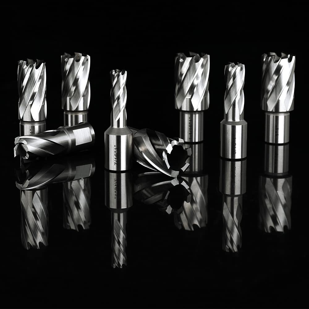 OSCARBIDE Annular Cutter Set 13pcs,1" Cutting Depth,3/4" Weldon Shank, 7/16 to 1-1/16 inch Cutting Diameter Mag Drill Bits for Magnetic Drill Press with 2 pcs Pilot Pins