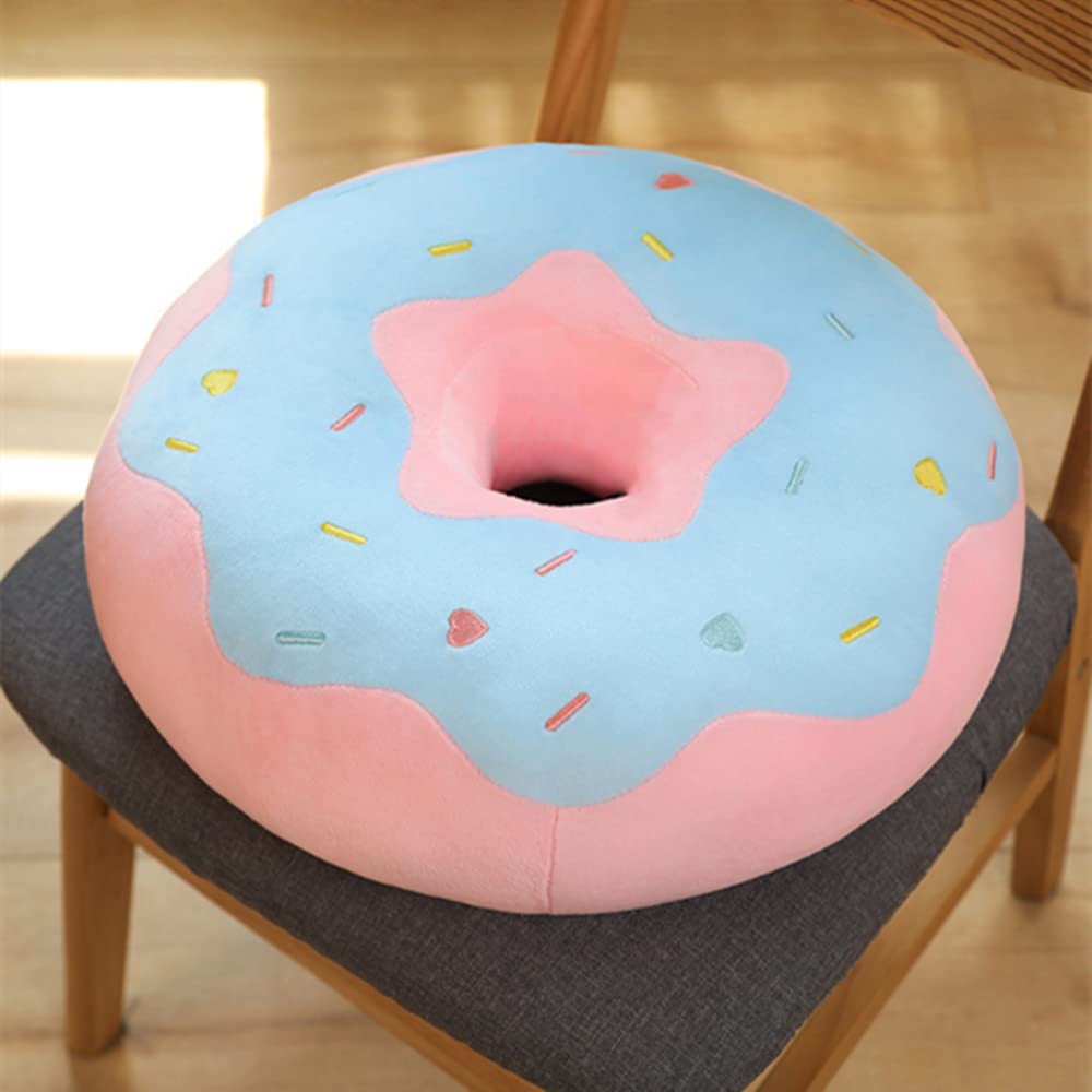 YUDONG Round Donut Pillow 16 Inches Soft Plush Funny Food Stuffed Decor Seat Pad Cushion for Couch Chair Floor Sofa (Blue Pink)
