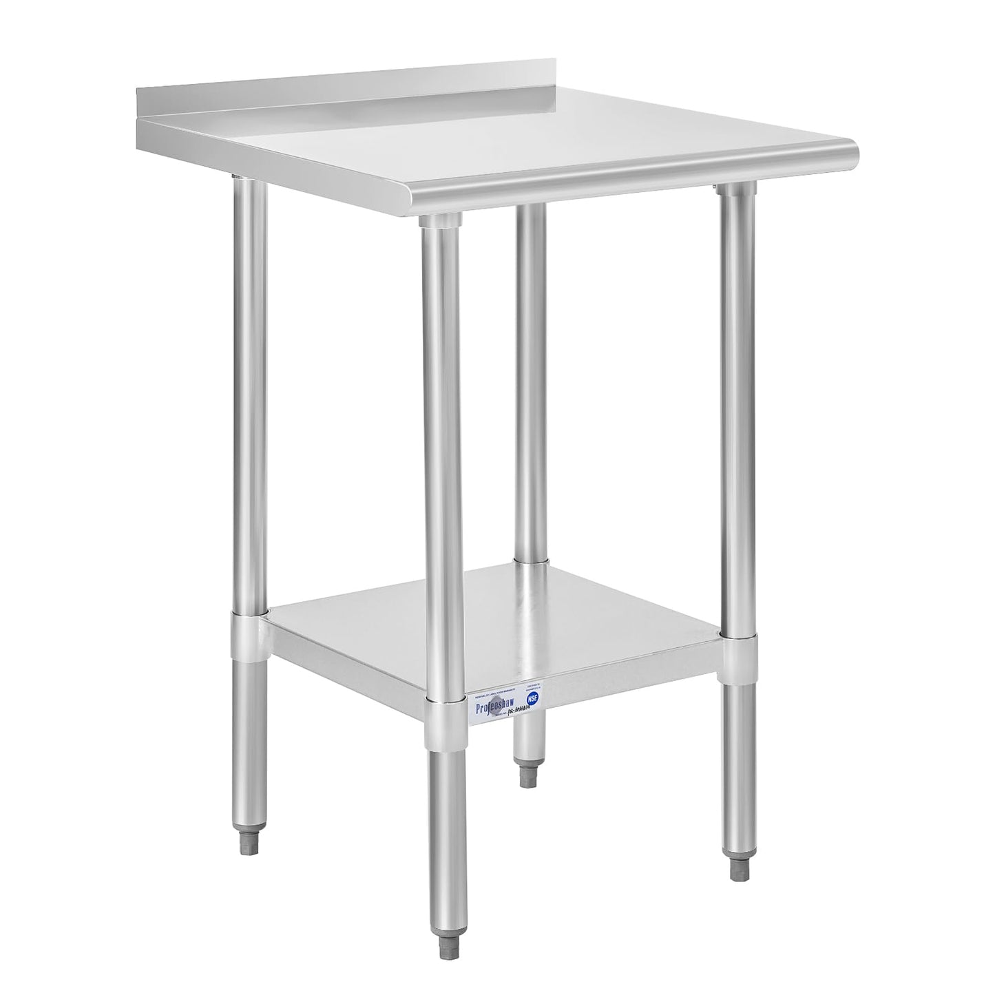 Profeeshaw Stainless Steel Prep Table NSF Commercial Work Table with Backsplash and Undershelf for Kitchen Restaurant 24x24 Inch