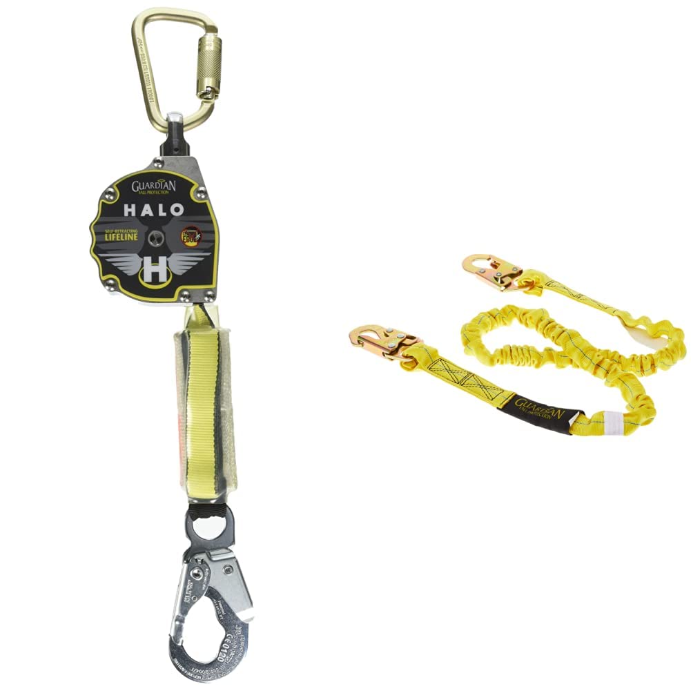 Guardian 10900 Halo Web SRL – 11 ft. Nylon Webbing with Carbineer, Swivel Top, Steel Snap Hook & 11200 IS-72 6-Foot Internal Shock Lanyard with snap Hooks