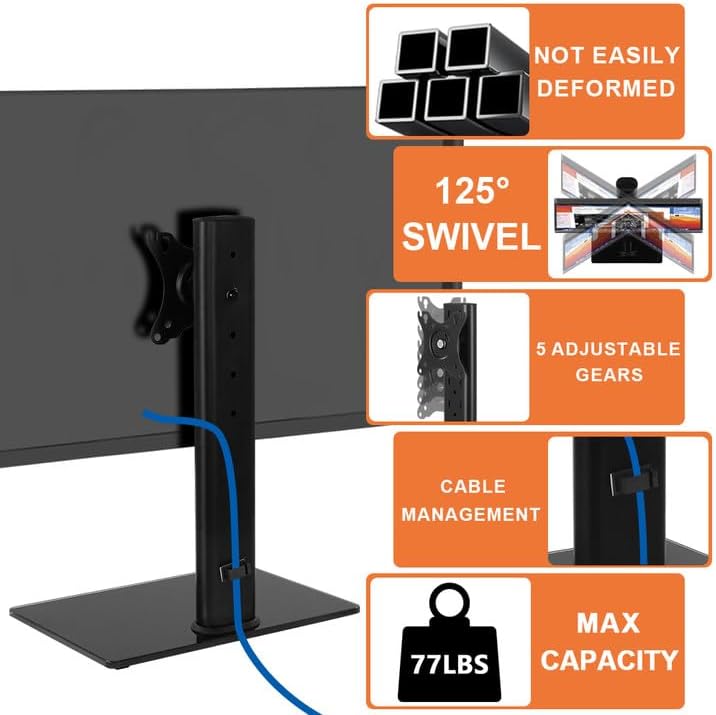 KKTONER 13 inch 32 inch 75 75mm/100 100mm 77Lbs Single Computer Monitor Stands Full Motion Swivel Free Standing Desk