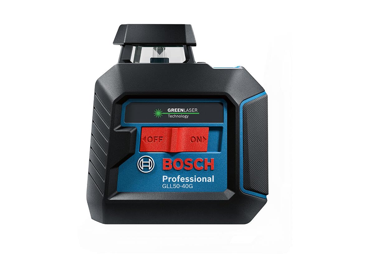 BOSCH GLL50-40G Green-Beam Self-Leveling 360 Degree Cross-Line Laser, Includes 4 AA Batteries, L-Bracket, Ceiling Clip, & Hard Carrying Case