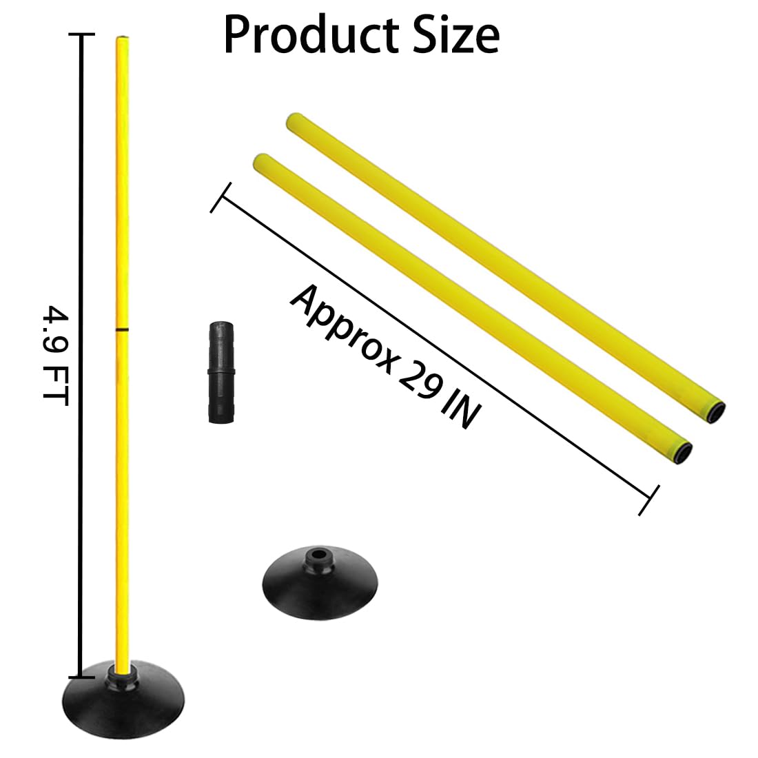 TNZMART 4.9FT Training Agility Poles Set Detachable Soccer Training Sticks Slalom Poles with 10 Disc Cones and Speed Ladder (Pack of 12, Yellow)