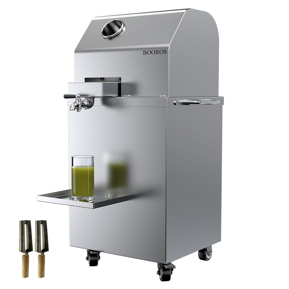 BOOROS Sugar Cane Juicer Machine 1100W Sugarcane Juicer With 3 Stainless Steel Rollers and 2.4" Extra Large Inlet, 300KG/H High Output Commercial Sugar Cane Juice Extractor,110V,Home/Commercial