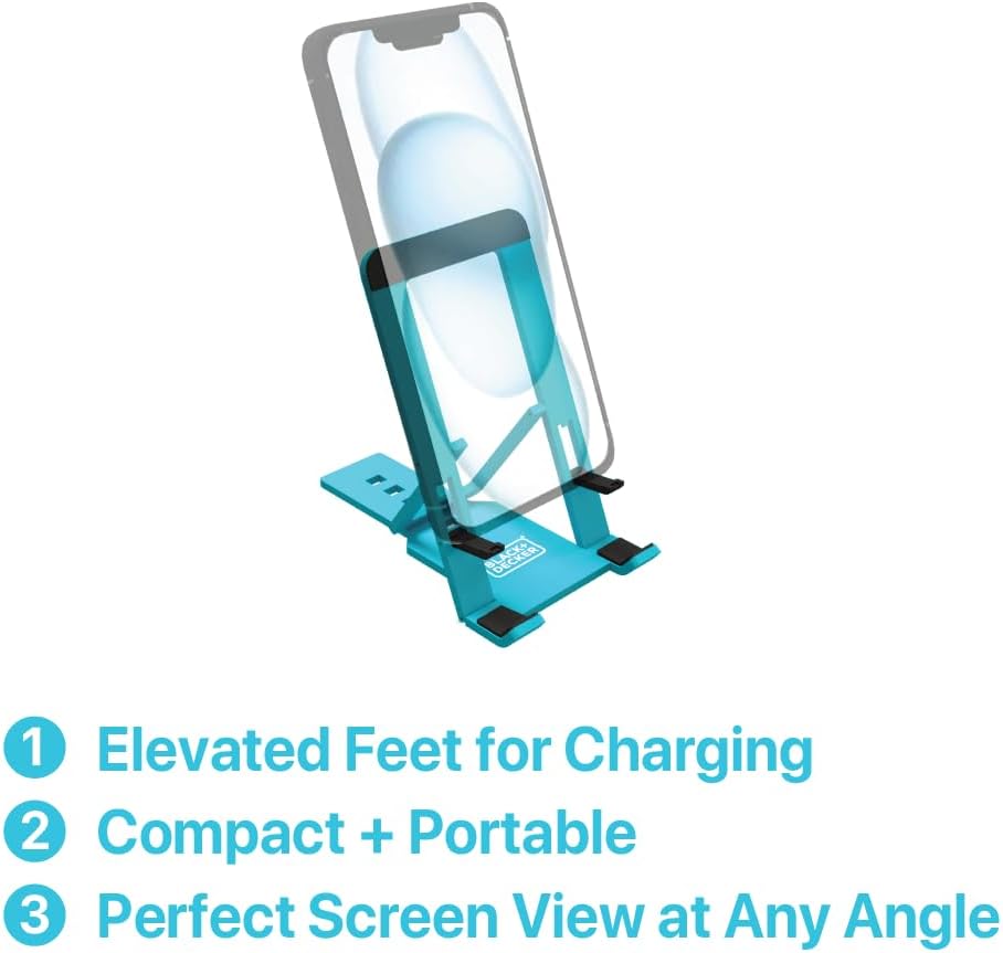 BLACK+DECKER Phone Stand for Desk - Folding Cell Phone Stand Holder - Adjustable and Portable, Folds Down Flat