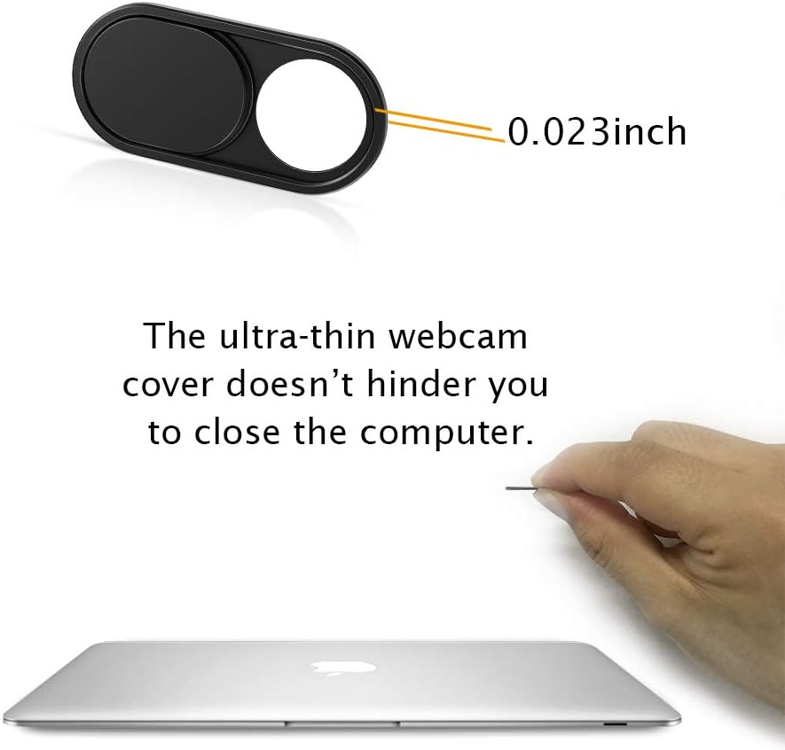 CloudValley [5 Pack] 0.6mm-Thin 8/7/6 Black-5 Webcam Cover Slide, Metal Web Camera Cover Sticker for MacBook Pro