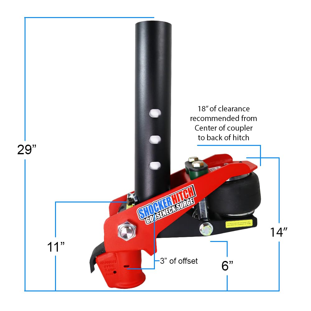 Shocker 30K Gooseneck Surge Air Hitch & Demco Coupler for 2-5/16" Ball, Square 4" & 3-15/16" Stem