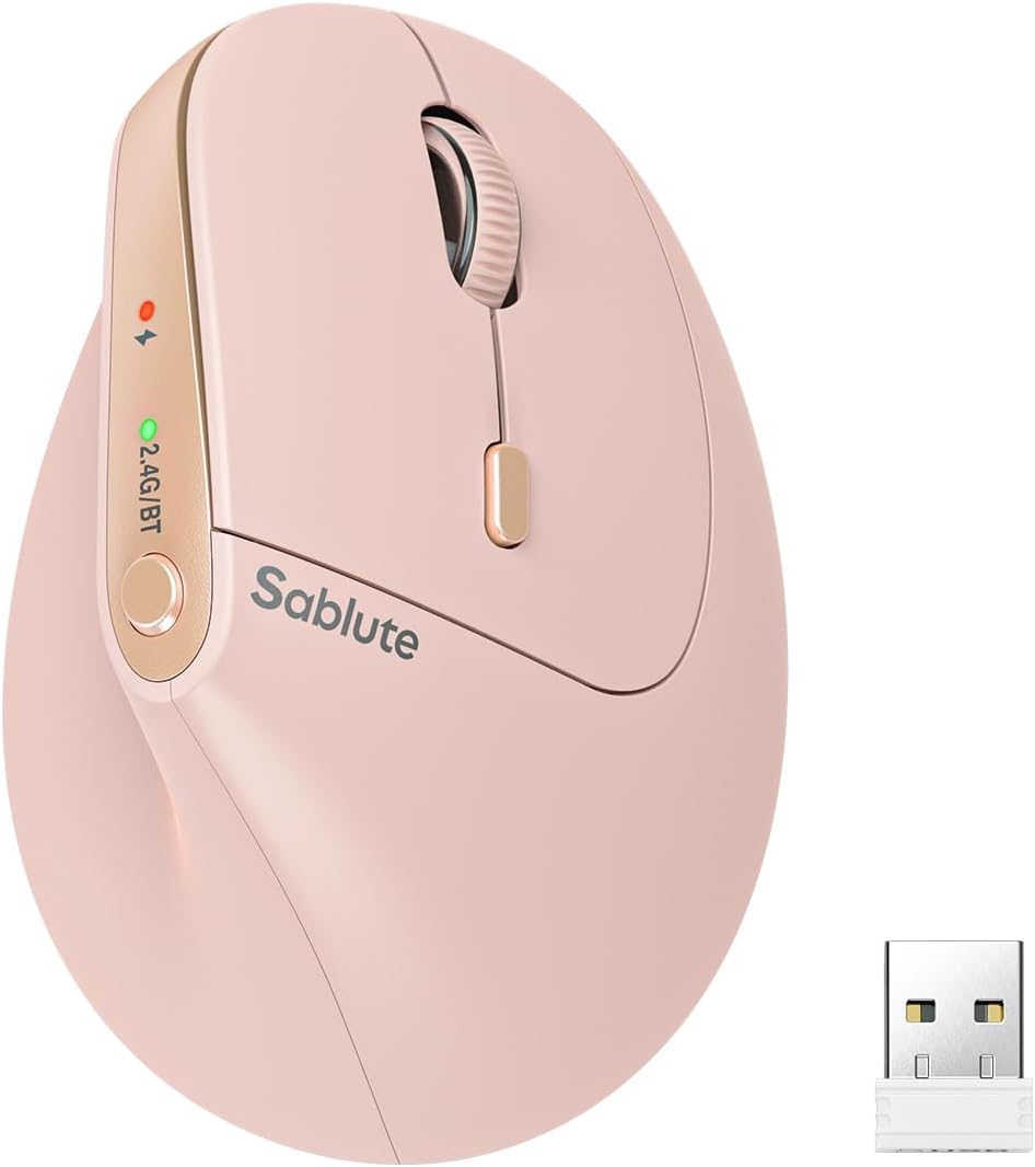 SABLUTE MAM3 4 Ergonomic Mouse, Rechargeable Wireless Vertical Mouse with Adjustable DPI for Small/Medium Hands