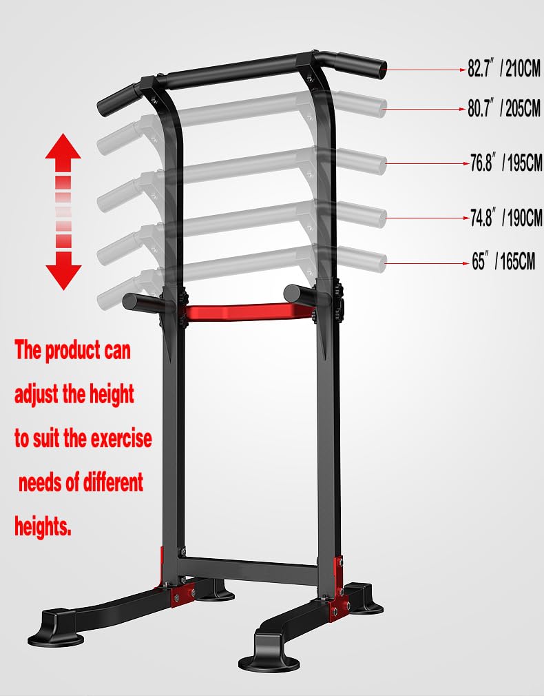 Power Tower Dip Station Pull Up Bar - Multi-Purpose Home Gym Equipment with Adjustable Height and Non-Slip Foot Pads - 330lbs Capacity