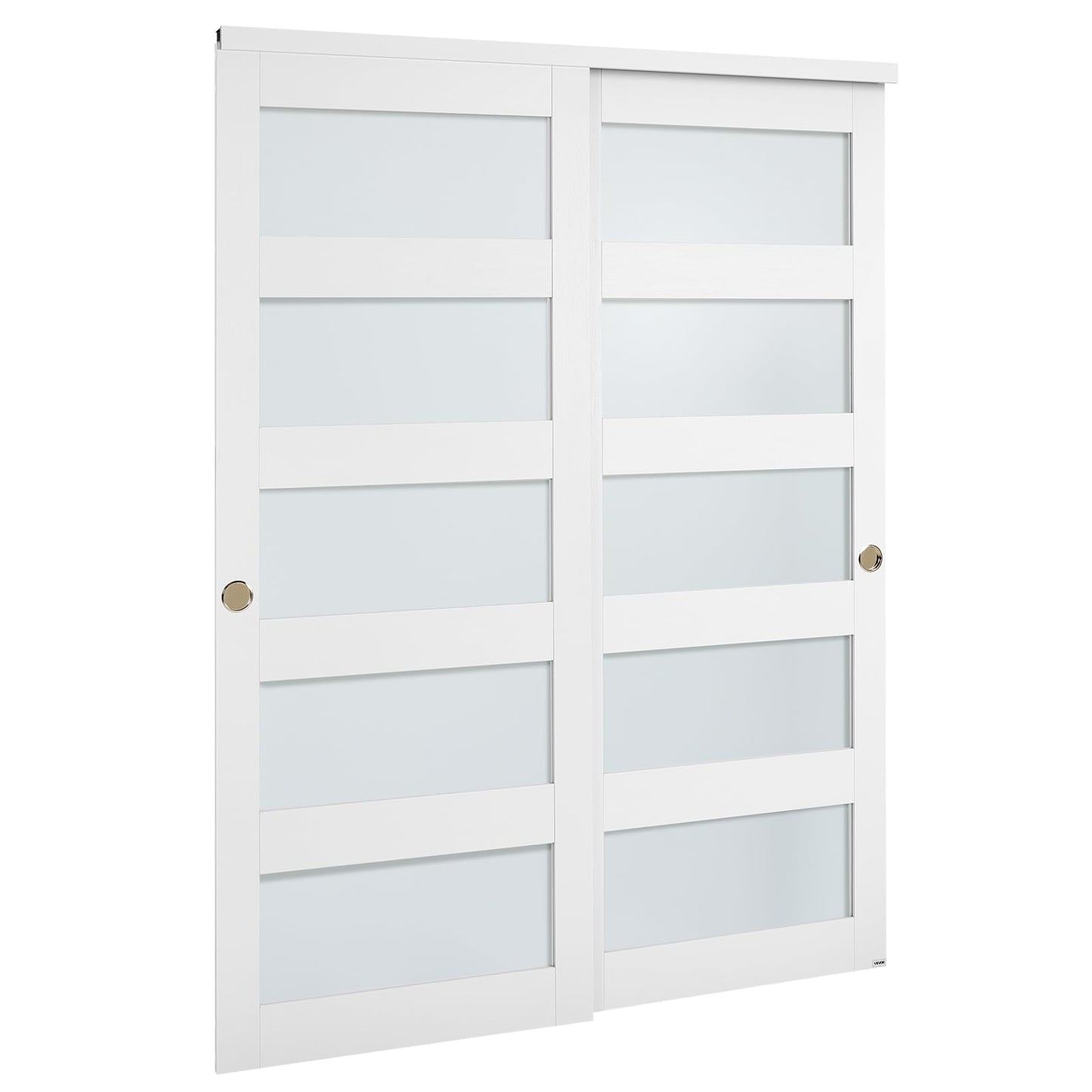 VEVOR Sliding Closet Door, 60" (Double 31") x 80", 5-Lite Frosted Glass with Hardware Kit & Floor Guide, Solid Wood & MDF Slab with Waterproof PVC Surface, Pre-Drilled Doors Panel, Need to Assemble