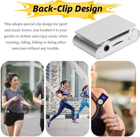 Liccx Mp3 MP3 32GB(Silver) Player, Music Player with Headphone and USB Cable, Back Clip Lossless Sound Music Player