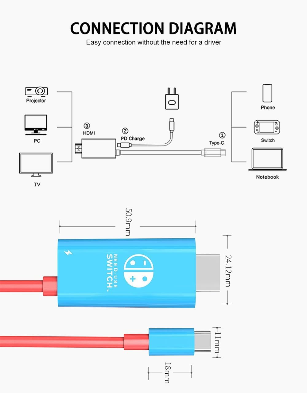 BKELHS 2 1 4K 60Hz 100W 17 6.6TF USB C to HDMI Cable in Steam Deck Adapter HDMI Charging Port, Monitor TV Connector