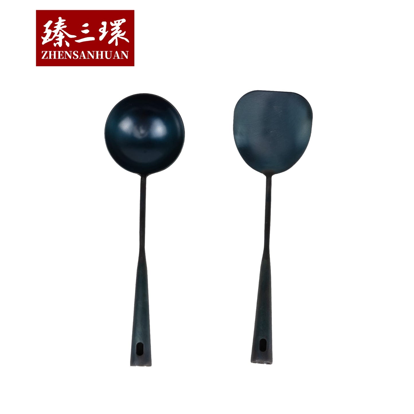 ZhenSanHuan Chinese Traditional HandMade Iron Ladle Wok Tool,Long wok utensils (Ladle, 32CM/12.6'')