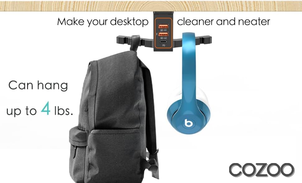cozoo Headset 3 Headphone Stand with USB Charger Under Desk Holder Mount USB Charging Station,iWatch Stand Watch Dock