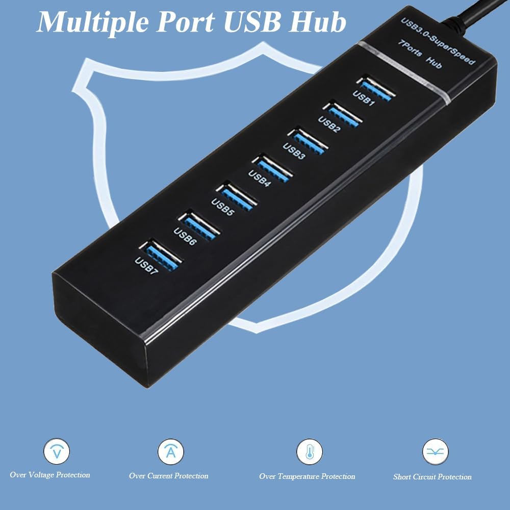 MVBOONE 2 Pack 7 Ports USB Hub, Multiple Port USB Adapter with Indictor Light, High Speed Data Transmission Docking