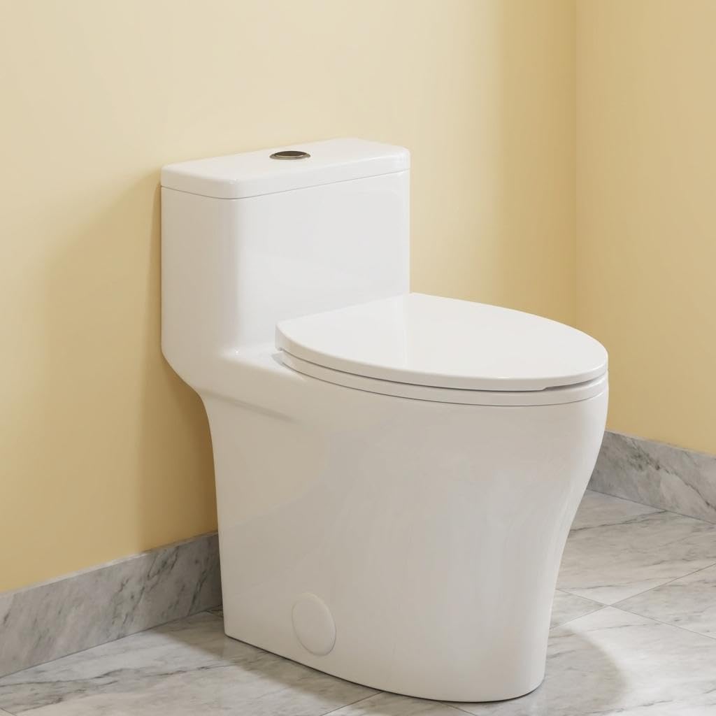 One-Piece Toilets, Low Water Tank, ADA 17.5" Seat Height, Water-Saving Design, Compact Modern Bathroom Toilet