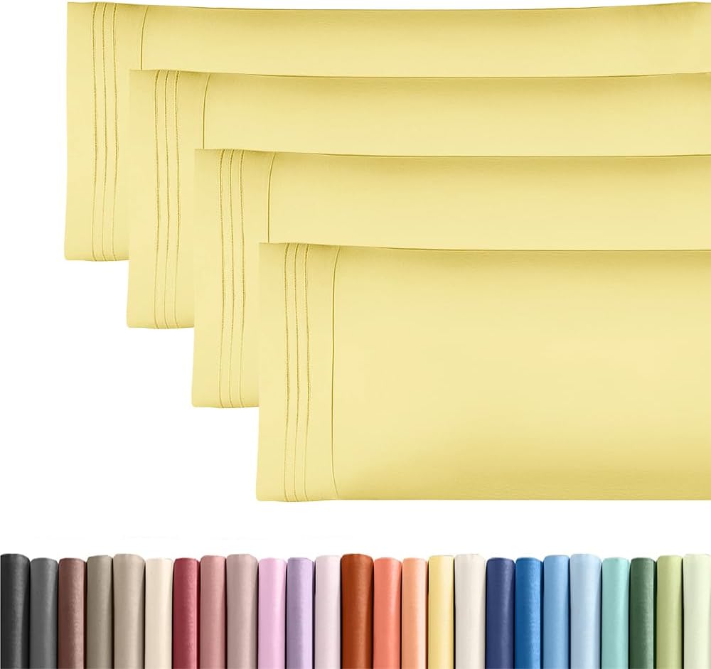 Skiennix Body Pillowcases Set of 4 | Soft 20x54 Long Pillow Covers for Side Sleepers - Cozy, Breathable & Fade-Free - Machine Washable, Envelope Enclosure - Yellow