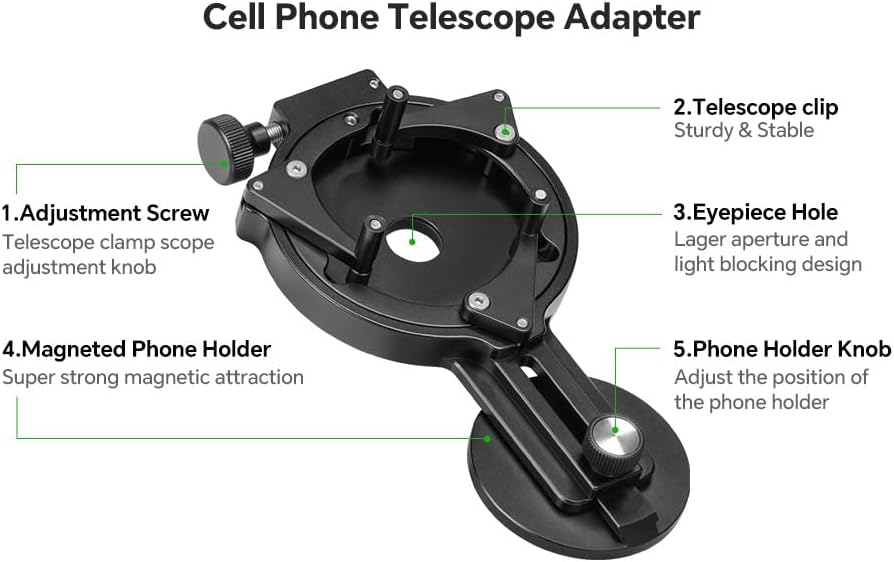 FANAUE Telescope Phone Adapter, Spotting Scope Smartphone Phone Mount for Binoculars Monocular Microscope, Magnetic