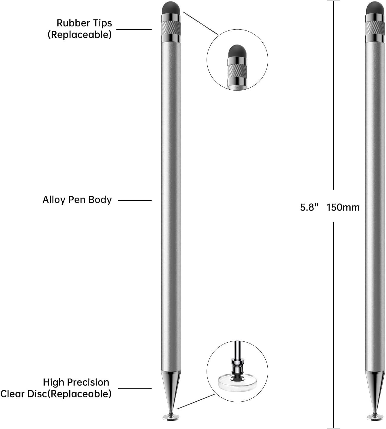 Bopomofo (5 2-in-1 Stylus Pcs), Stylus Pen for Touchscreen, High Precision and Sensitivity, Suitable