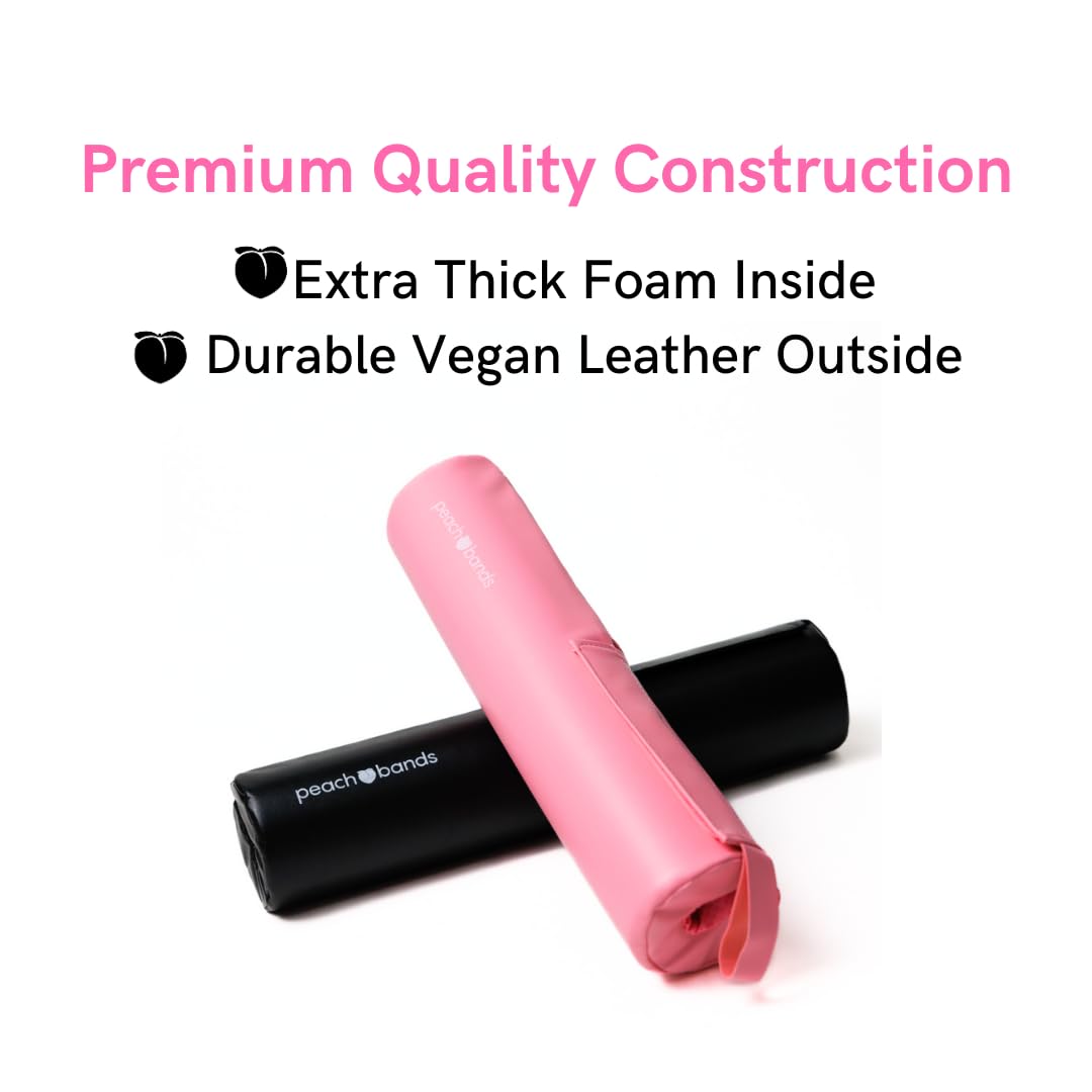 Peach Bands Barbell Pad with Secure Straps for Squats and Hip Thrusts (Black Vegan Leather)