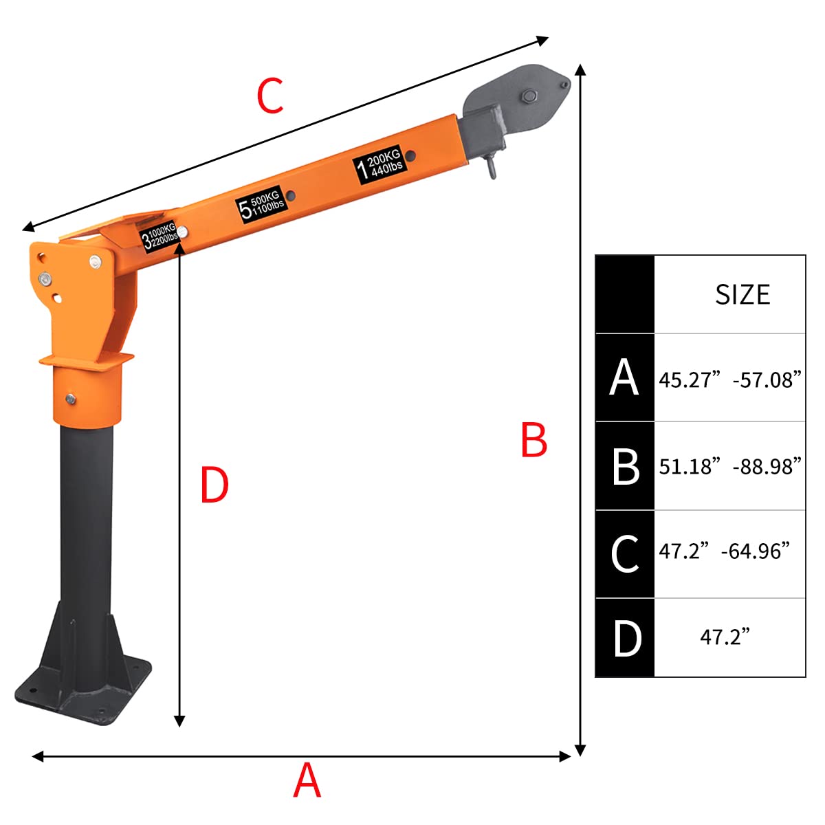 RUGCEL WINCH New 2200lb Folding Truck-Mounted Crane, with Electric Winch 5000 lb 12V, Painted Steel Pickup Truck Jib Cranes 360 Swivel