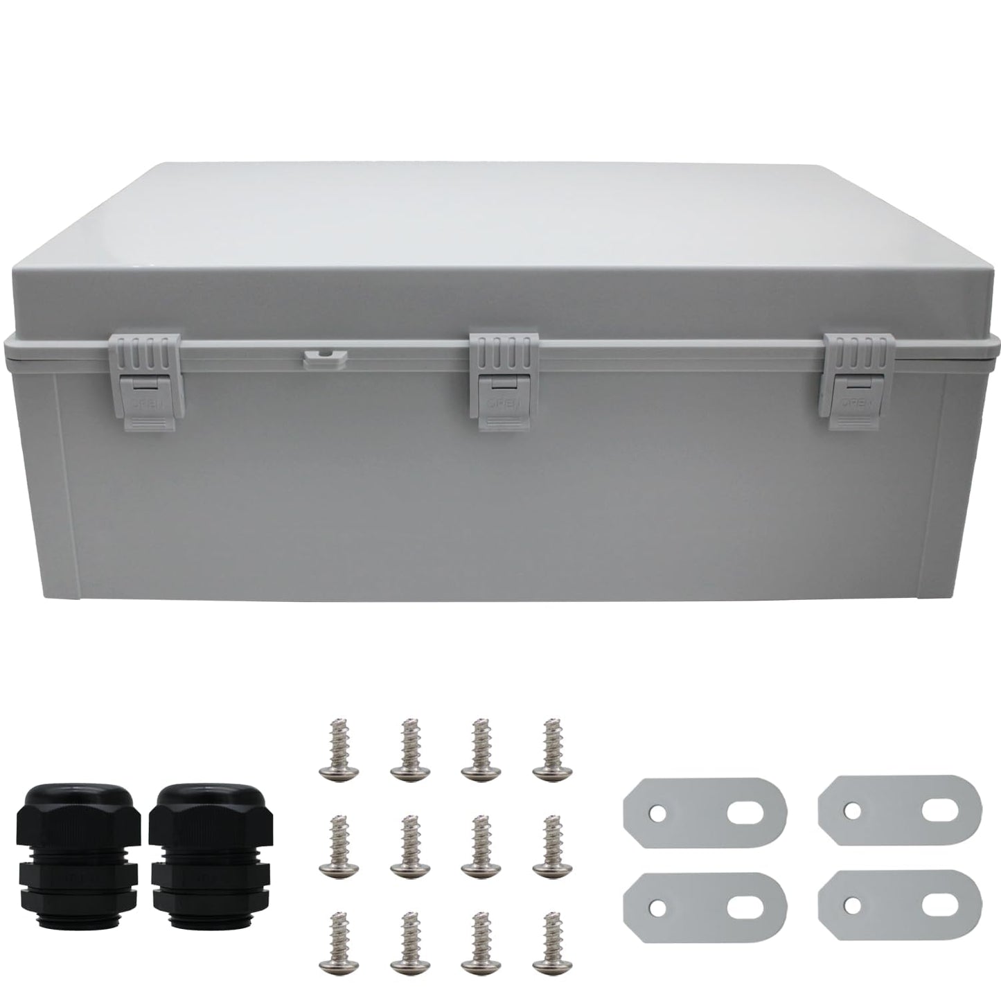 MAKERELE Water Proof Electrical Boxes Extra Large IP67 Electronics Projects Junction Waterproof Case with 2 NPT 1”Glands and Wall Bracket Hinged Cover Outdoor Enclosure Box(23.6"*15.7"*8.7")