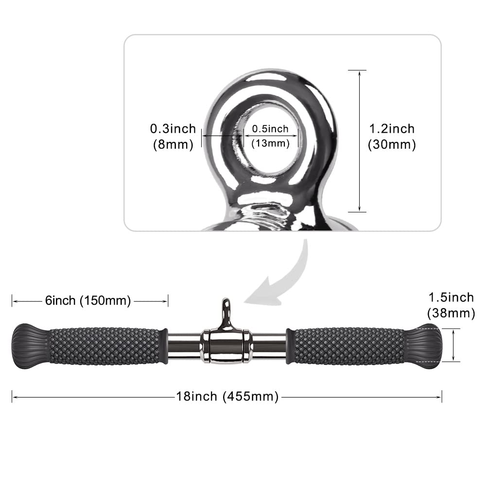 SELEWARE Rotating Straight Bar Cable Machines Attachments for Gym, Pull Down Bar Press Down Bar with Non-Slip Rubber Handle, Universal Attachment for Cable Machines, 18 Inch