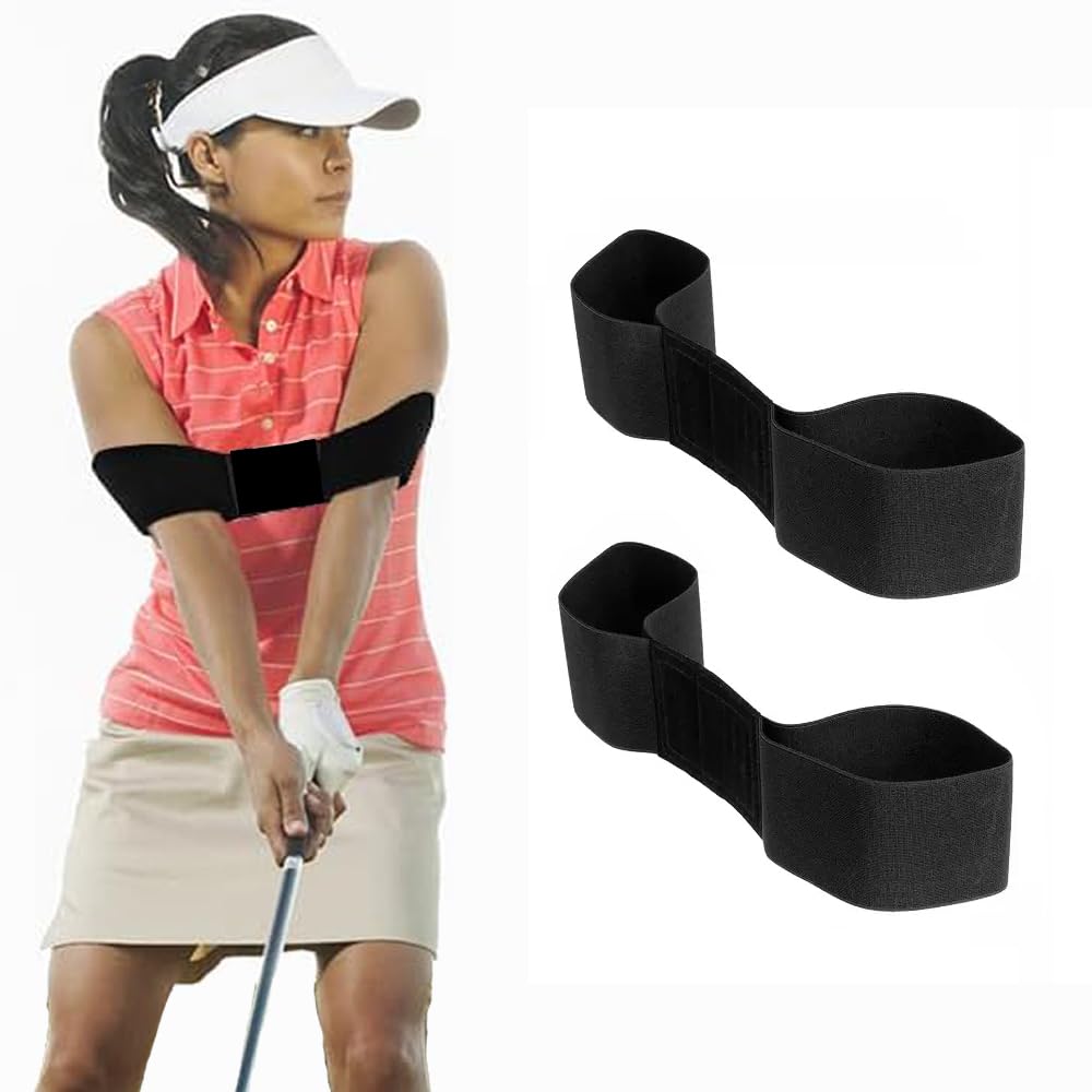 JOBCANU Golf Swing Trainer Aid (2-Pack) - Arm Band Connector for Perfect Swing Plane & Muscle Memory - Lightweight Posture Correction Tool for Beginners - Durable & Comfortable Elastic Strap(Black)