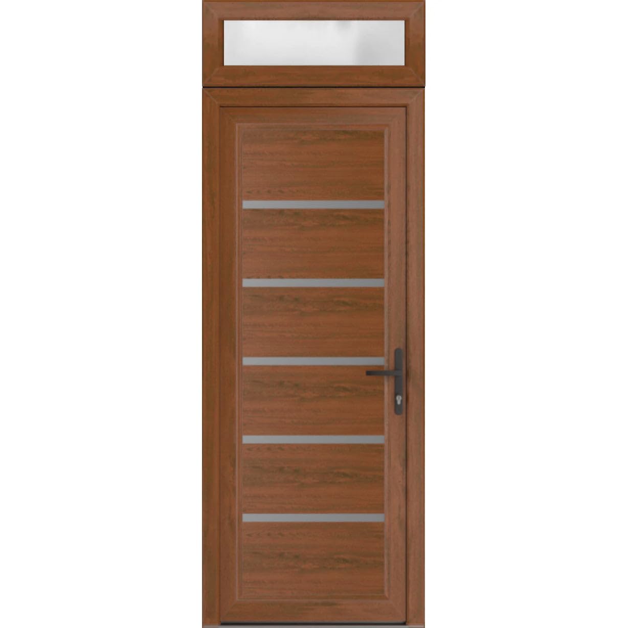 VDOMDOORS Front Exterior Prehung Metal-Plastic Door | Manux 8415 Walnut | Top Sidelite Transom | Residential Doors Entrance Patio Garage 36 x 94 (W36 x H80+14) Left-Inswing