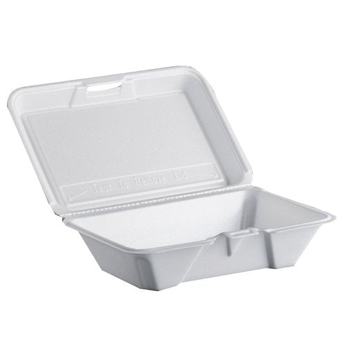 Dart 206HT1R All Purpose Shallow Perforated Foam Hinged Container, 9 X 6 in (Case of 200),White