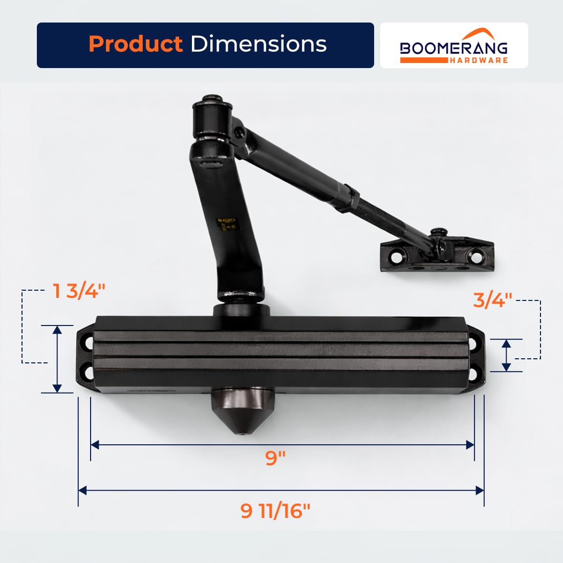 Boomerang D4016 Medium/Heavy-Duty Designer Auto Commercial Door Closer, Multiple Mount Options, Door Closer for High Traffic Areas, ADA & UL 3 Hour Fire Rated, Matte Black (US19)