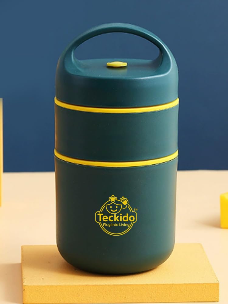 TECKIDO 680ml Insulated Food Jar with Lunch Bag, Stainless Steel Thermal Lunch Box, Leakproof Hot and Cold Soup Container, Portable Food Storage with Handle FOR ANYBODY (GREEN)