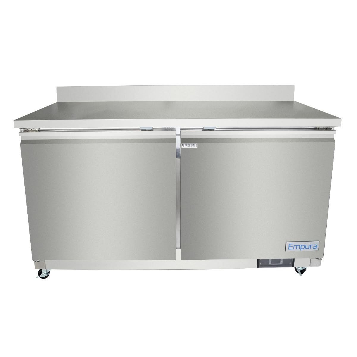 EMPURA 61" Undercounter Reach-in Refrigerator with Two-Swing Solid Door | Work-Top Freezer Fridge for Cafeteria Diner | 13.2 Cu. Ft. | 61.2"W x 29.9"D x 35.5"H, Stainless Steel Exterior, 115V, NSF