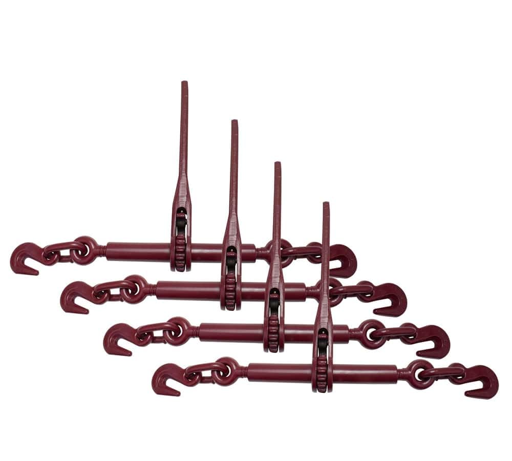 (4 Pack) Mytee Products 5/16"-3/8" Heavy Duty Ratchet Chain Binder w/Grab Hooks 5,400 Lbs Working Load Limit | Tie Down Hauling Chain Binders for Flatbed Truck Trailer