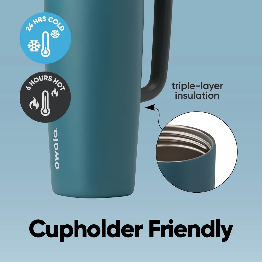 Owala SmoothSip Slider Travel Mug - 24 oz Stainless Steel Insulated Design | 100% Leak Proof & BPA Free