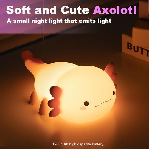 magical JD Axolotl Night Light for Kids Bedroom, Animal Silicone Nursery Night Lamp Touch Dinosaurs Nightlights USB Rechargeable Bedside Lamp for Baby Children Toddlers Girls Gift (Pink Axolotl)