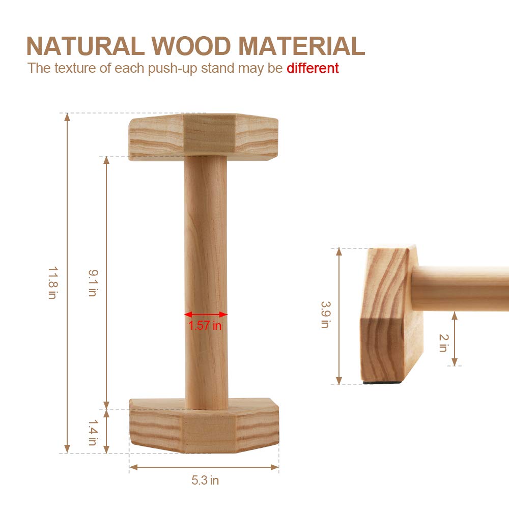 Push-up Stand, 2 PCS Wood Pushup Bars Non-Slip Base Exercise Home Workout Equipment, 30CM Wooden Parallettes Handle Stands Grip for Men Strength Training, Planks Calisthenics
