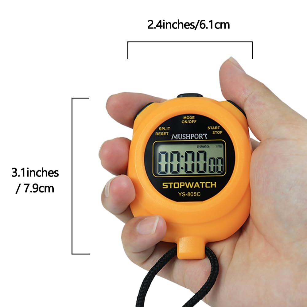 MUSHPORT 2 Pack Digital Stopwatch Sport Timer, ON/Off Countdown Large Display Simple Stop Watch for Sports Coaches PE-Teacher Referees, Orange