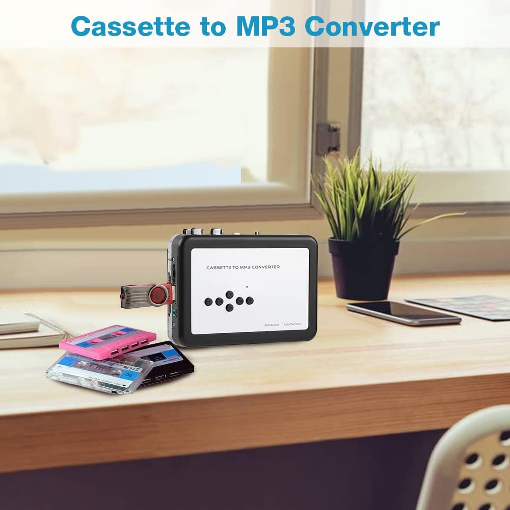 Wendry Cassette mp3 Cassette MP3 7/8 Converter, Portable Tape to Converter USB Flash Drive Capture Audio Music Player
