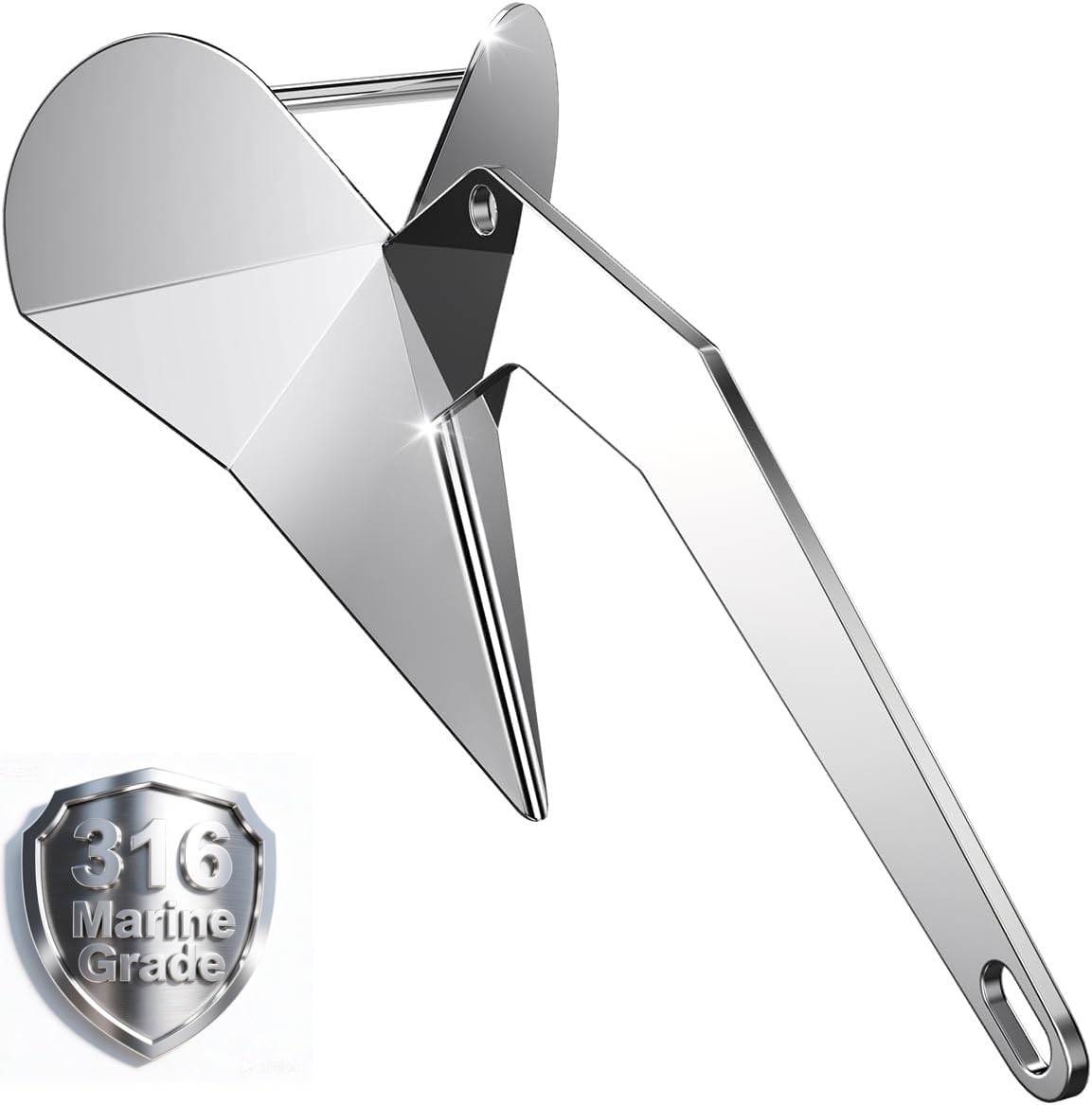FUCNEN Delta Anchor 316 Stainless Steel Boat Anchor 11 lb/5kg Triangular Plow Anchor for Pontoon Beach Fishing Boats Sailing Boats Marine Grade Polished Small Anchor for 16-23 FT Boats