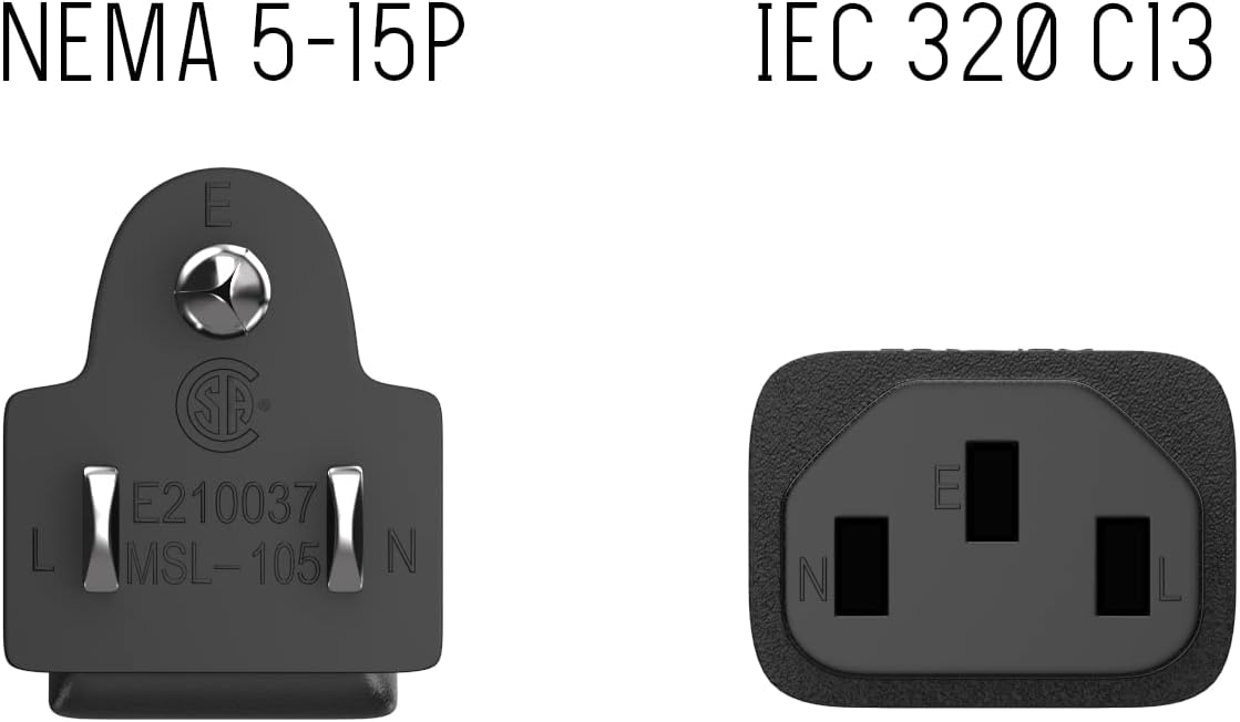 Cable Leader 15ft 14AWG 5-15P C13 3-Prong Computer Power Cord, NEMA to IEC AC Power Cable, Heavy Duty Replacement Power