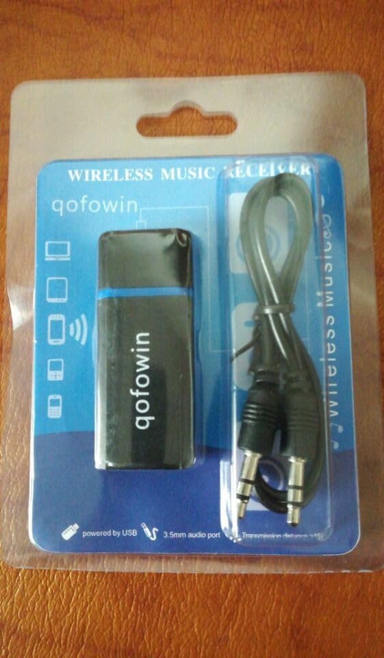 QOFOWIN 3.5mm (Yet-M1) USB Bluetooth Receiver Adapter, Wireless Audio Adapter Car Kit Music Receiver for Home