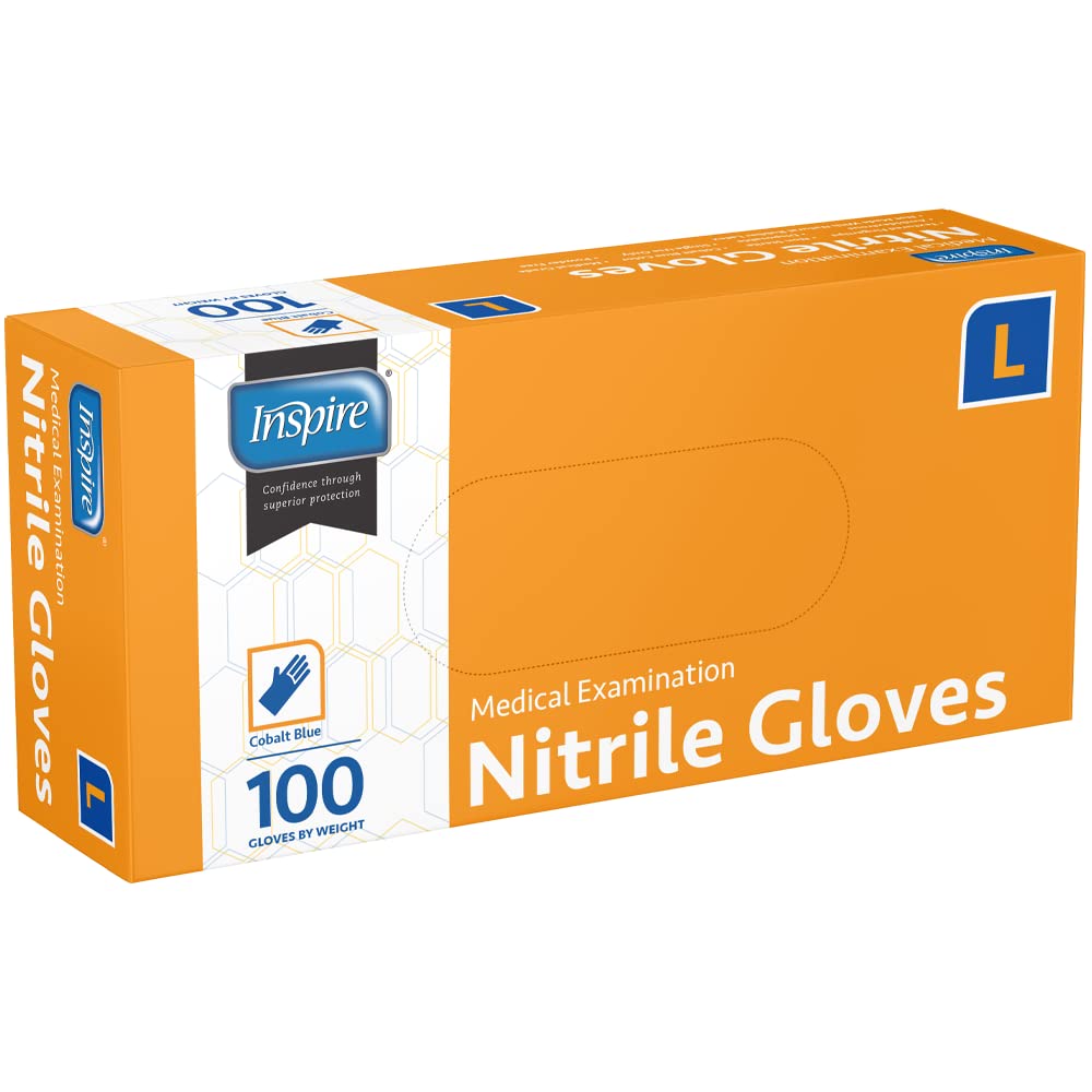 Inspire Nitrile Gloves Medical Examination | The Original Quality Stretch Cobalt Blue | 4.5 Grade Disposable Gloves Latex Free Doctors, EMT, Food Service, Cleaning, Household, Hospitals and More