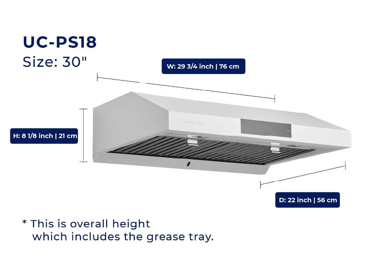 Hauslane Range Hood 30 Inch - Ducted Under Cabinet Range Hood 30" Stainless Steel Kitchen Hood, 6 Speed Vent Hood 30 Inches, Stove Vent Hood for Kitchen, Vent Hoods 30 Inch with LED - Chef Series PS18