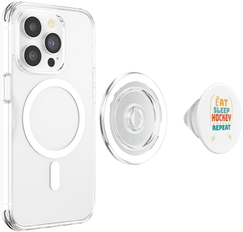 Couscous Eat Sleep Hockey Repeat funny retro vintage PopSockets MagSafe PopGrip for iPhone