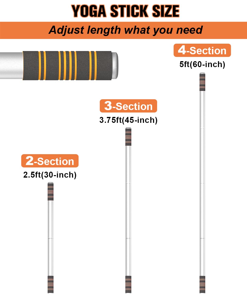 Queension 5 ft Yoga Stick Sturdy Steel, Portable Mobility Stick with Non-Slip Handle for Posture Correction, Balance, Physical Therapy, Exercise Stick with 4 Steel Rods for Stretching, Flexibility